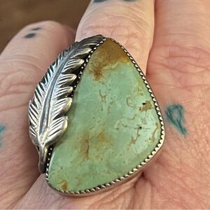Sterling Silver Feather Turquoise Statement Ring - Green Turquoise